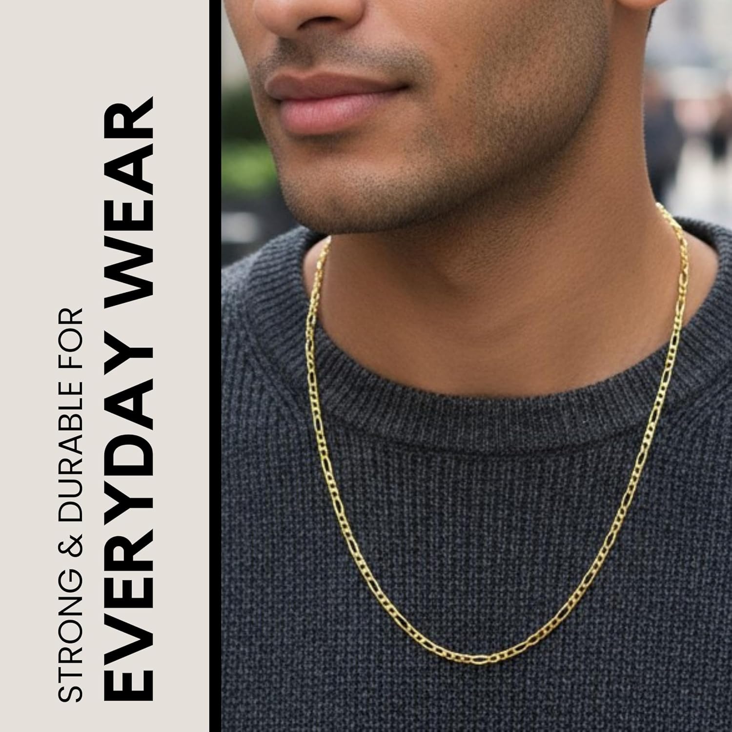 KISPER Gold Chain for Men and Women - 18K Gold Plated 925 Sterling Silver Italian Figaro Mariner Curb Chain Necklace - Made in Italy - Image 4