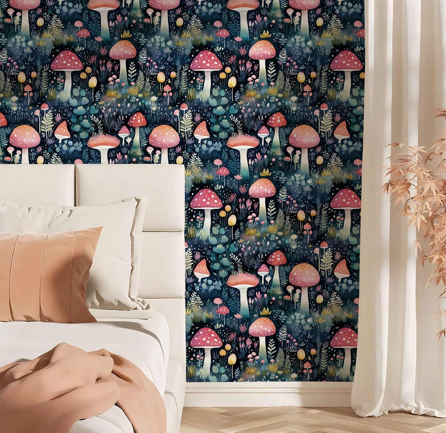 Whimsical Mushroom Peel and Stick Wallpaper – Colorful Forest Fantasy Wallpaper for Home Décor | 17.7" x 118", Self-Adhesive, Waterproof Vinyl
