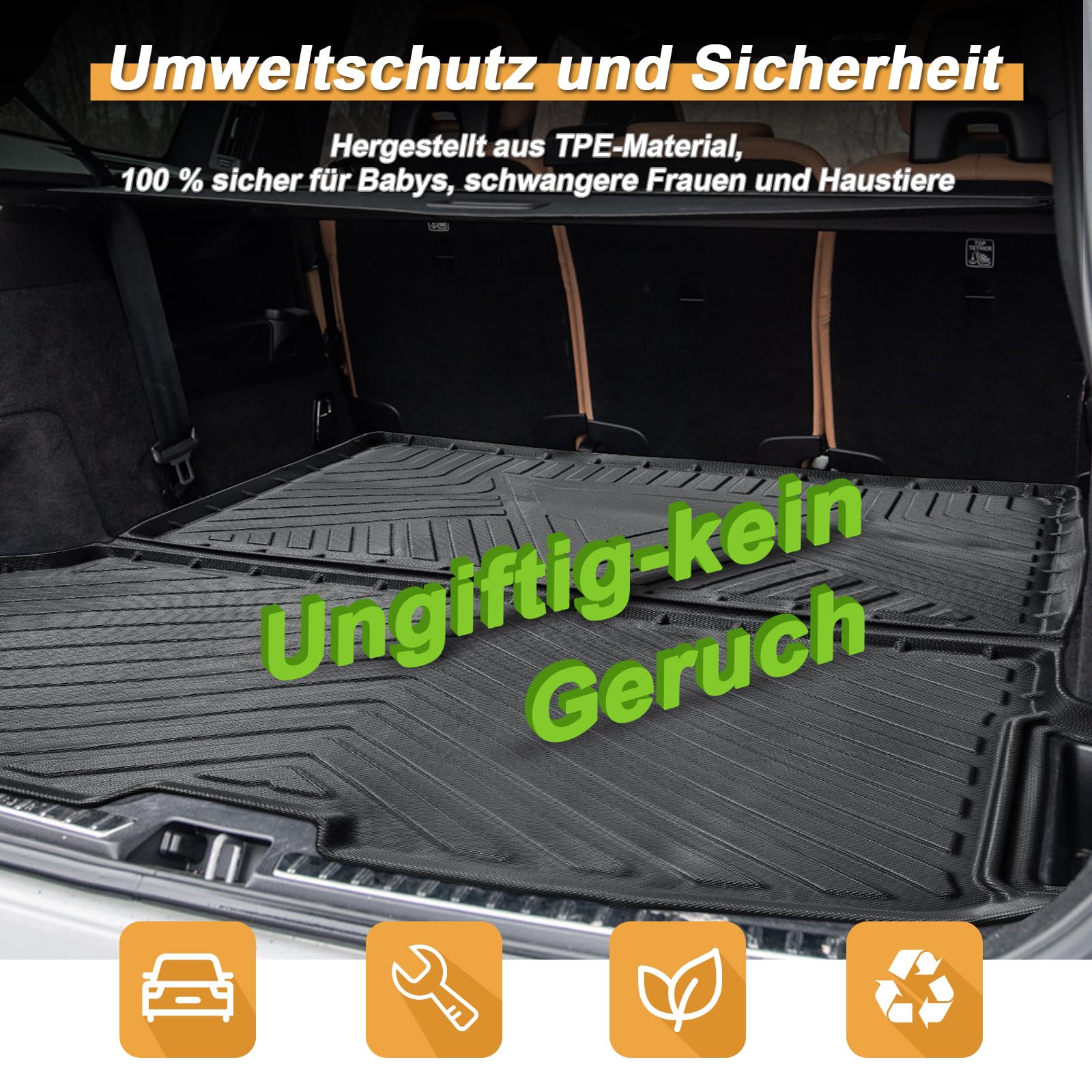 ECOZEN kofferraumwanne für Volvo XC90 2015-2025 TPE Allwetter Kofferraumwanne Original 3D-Scan 3-lagiges Kofferraummatte, wasserdicht Hohe Passform Hoher Rand Laderaumwanne für Volvo XC90 Zubehör