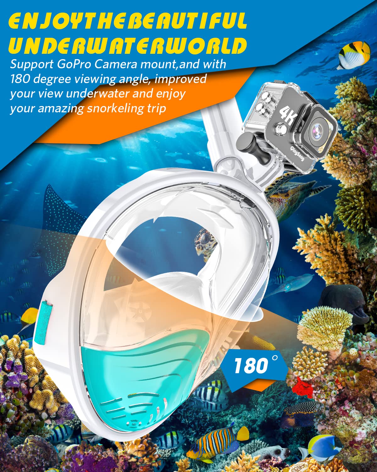 Snapklik.com : QingSong Full Face Snorkel Mask For Adults, Snorkeling Gear