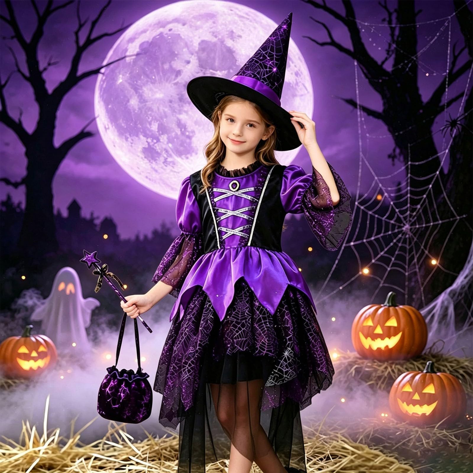 Halloween Kostüm Hexe Set Gruseliges Halloween Kostüm Kostüme Für Kinder Hexen Verkleidung Set Kinder Mädchen Partykleid Karneval Cosplay Kostüme Für Karneval Fasching Cosplay
