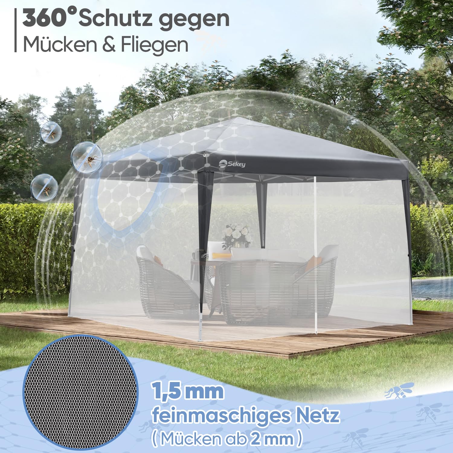 PCAFRS Muskietennet met ritssluiting voor buiten, camping, muggennet, doe-het-zelf luifelscherm, buitenklamboe voor 10 x 25 cm terraspaviljoen en tent (alleen klamboe, buitentent niet inbegrepen
