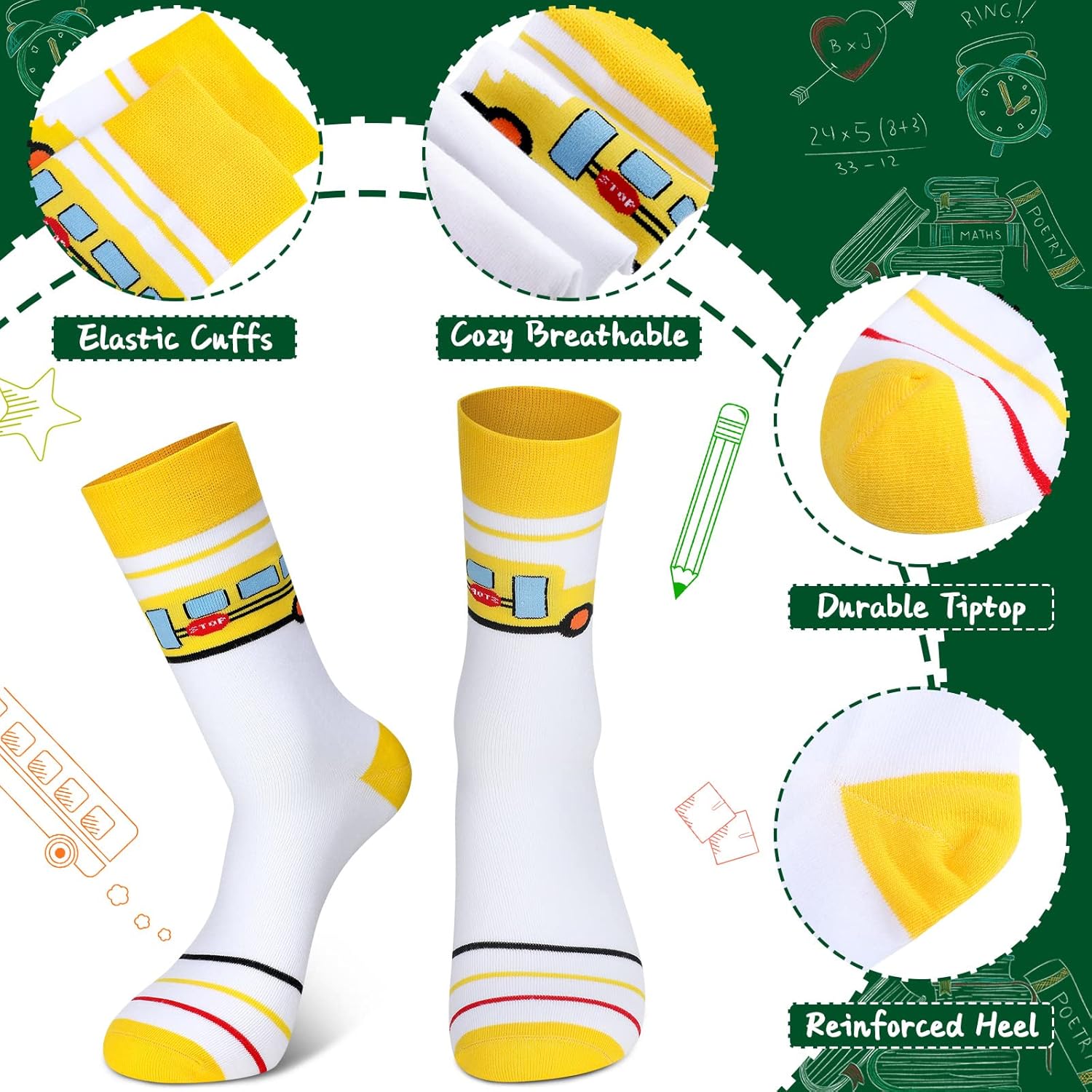 Hotop 6 Pairs Funny Crew Socks for Teacher Student Back to School Socks Lightweight Soft Teacher Appreciation Gift Socks for Adult Teens One Size - Image 4