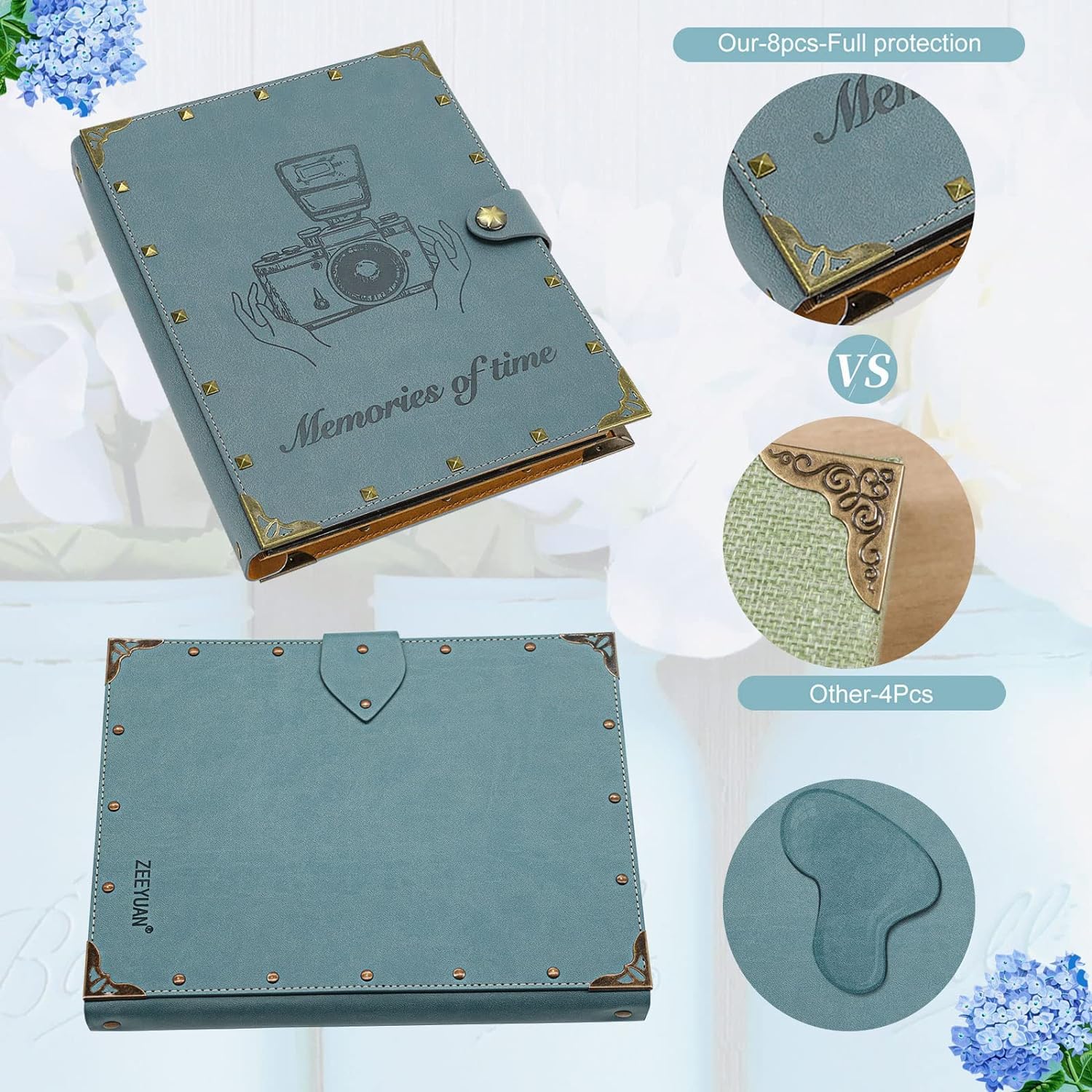 ZEEYUAN Album Foto Scrapbooking 60 Pagine con Rivetti Album Fotografico Fai da Te con Adesivi e i pennarelli