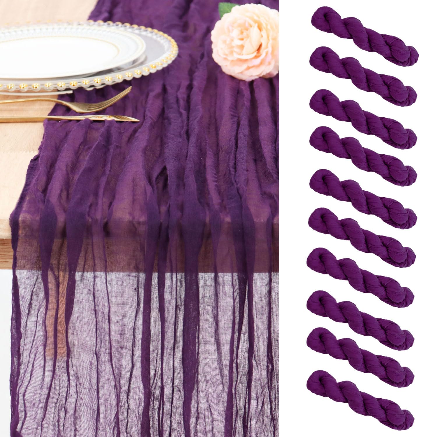 PATYDEST Cheese Cloth Table Runner 10 Pack Purple Table Runner Cheesecloth 10FT Halloween Table Runners Boho Fall Runner for Table Rustic Gauze Sheer