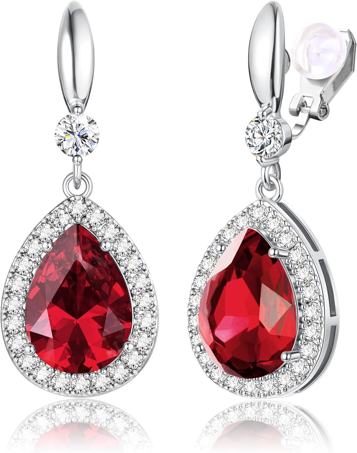 THUNARAZ Elegant Clip on Earrings for Women Sparkling Teardrop Dangle Clip Earrings Non-Pierced Rhinestone Cubic Zirconia Wedding Prom Jewelry 14K Gold and Silver Tone