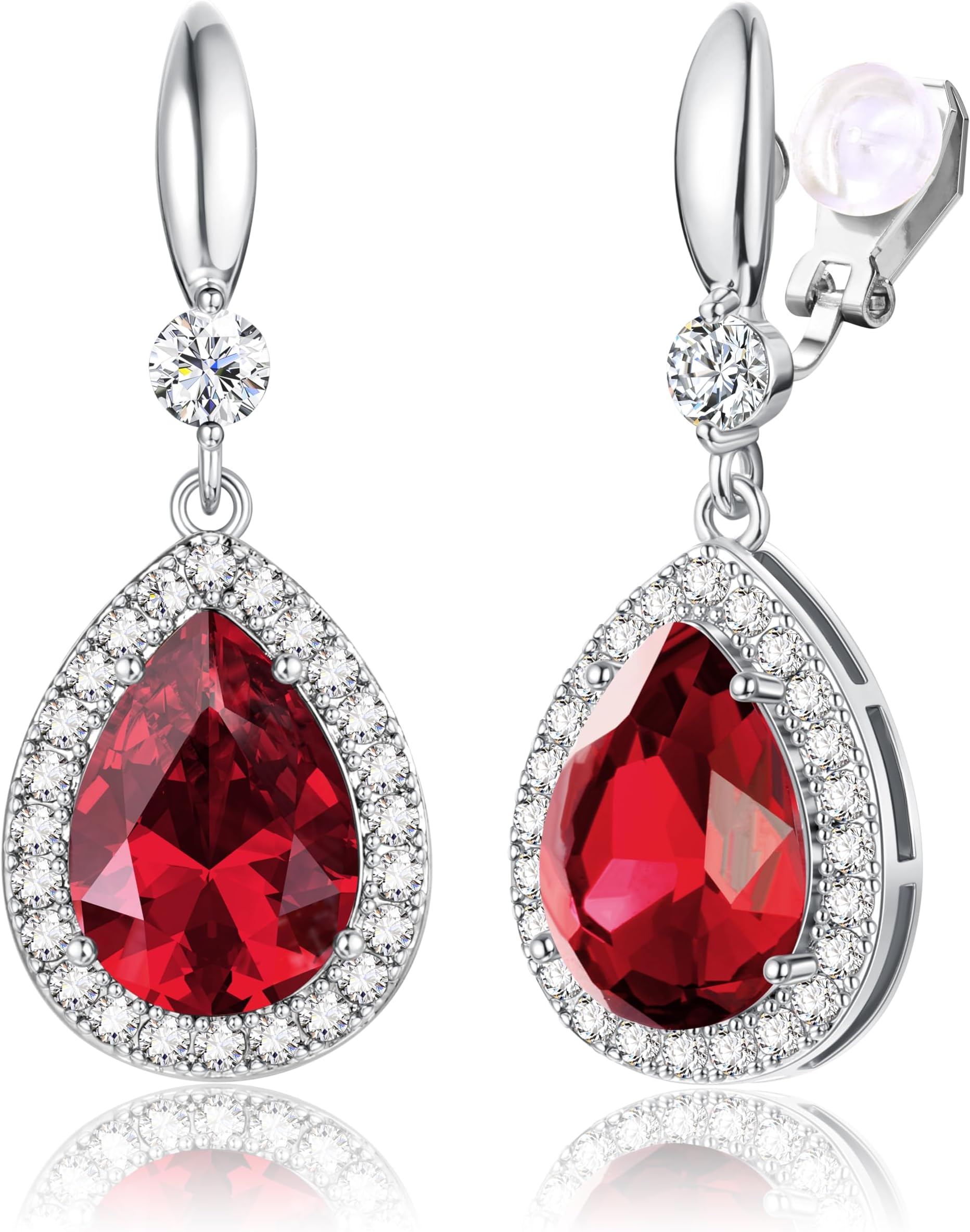 Elegant Clip on Earrings for Women Sparkling Teardrop Dangle Clip Earrings Non-Pierced Rhinestone Cubic Zirconia Wedding Prom Jewelry 14K Gold and Silver Tone