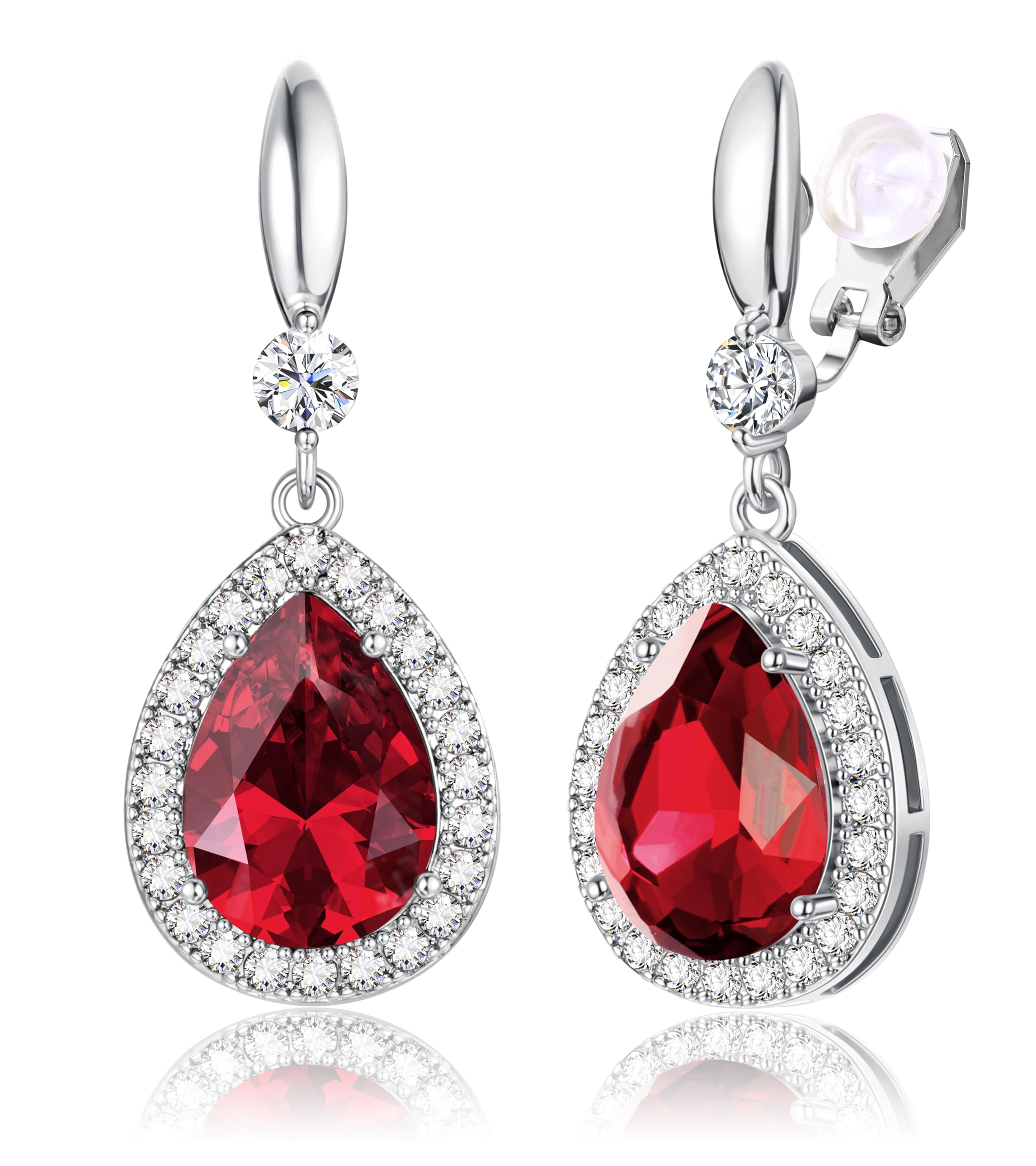 THUNARAZ Elegant Clip on Earrings for Women Sparkling Teardrop Dangle Clip Earrings Non-Pierced Rhinestone Cubic Zirconia Wedding Prom Jewelry 14K Gold and Silver Tone