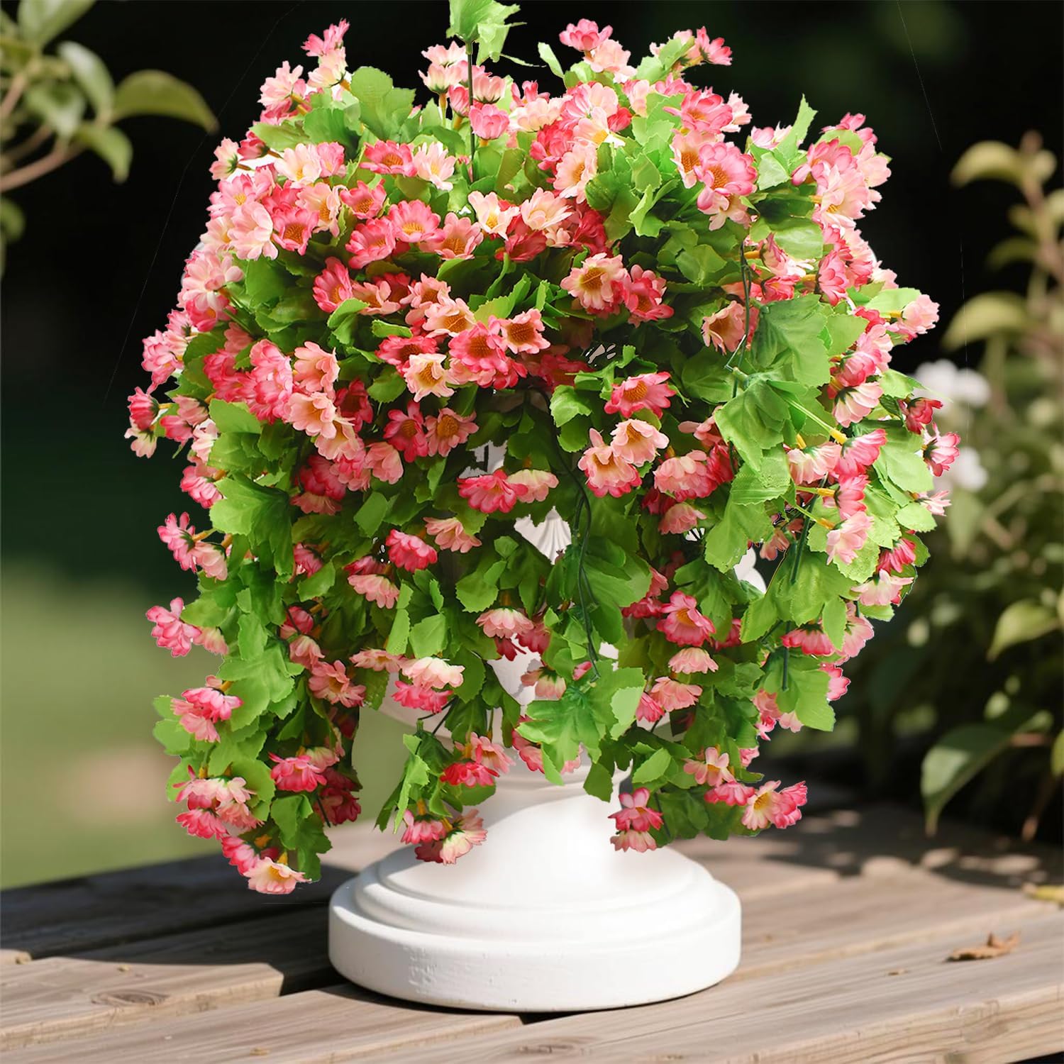 Musdoney 2PCS Artificial Hanging Flowers, Fake Hanging Plants Daisy Vines UV Resistant for Wall Home Room Garden Wedding Indoor Outdoor Spring Summer Decoration (Pink+Light Pink)