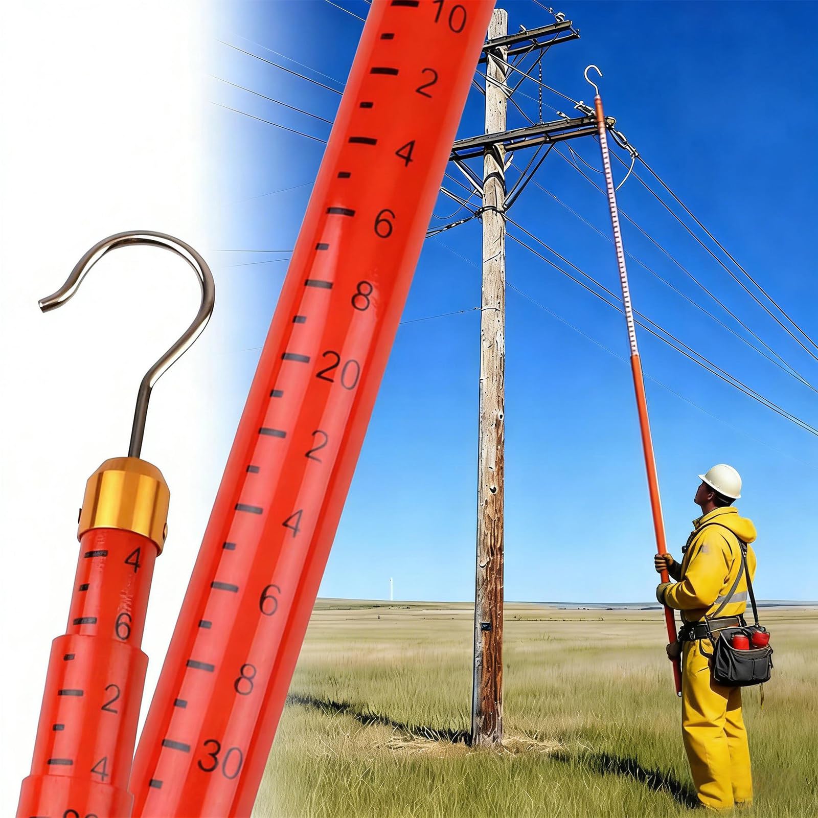 Izolowany teleskopowy drążek pomiarowy, drążek pomiarowy z włókna szklanego, izolowany pręt do pomiaru wysokości z torbą do przenoszenia, do zasilania elektrycznego, leśnictwa, wieży