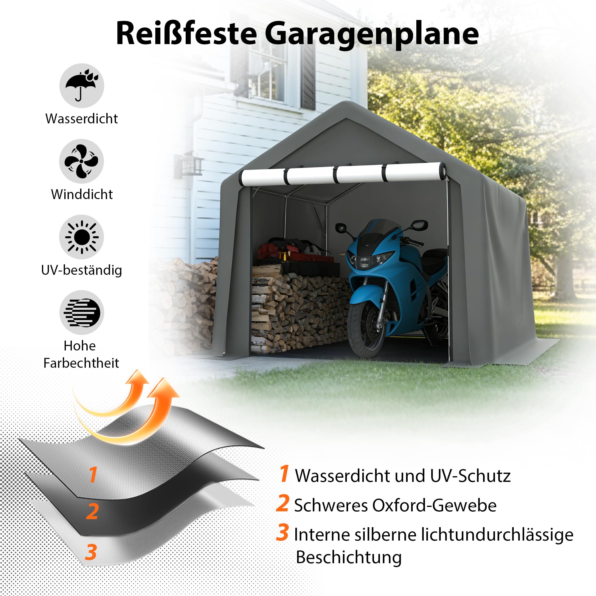 Thanaddo Fahrradgarage Zeltgarage Lagerzelt für 3-6 Fahrräder, Winterfest Geräteschuppen Carport mit UV-Schutz PE-Dach, Fahrradschuppen Motorrad Garage 244x240x220cm, Dunkelgrau