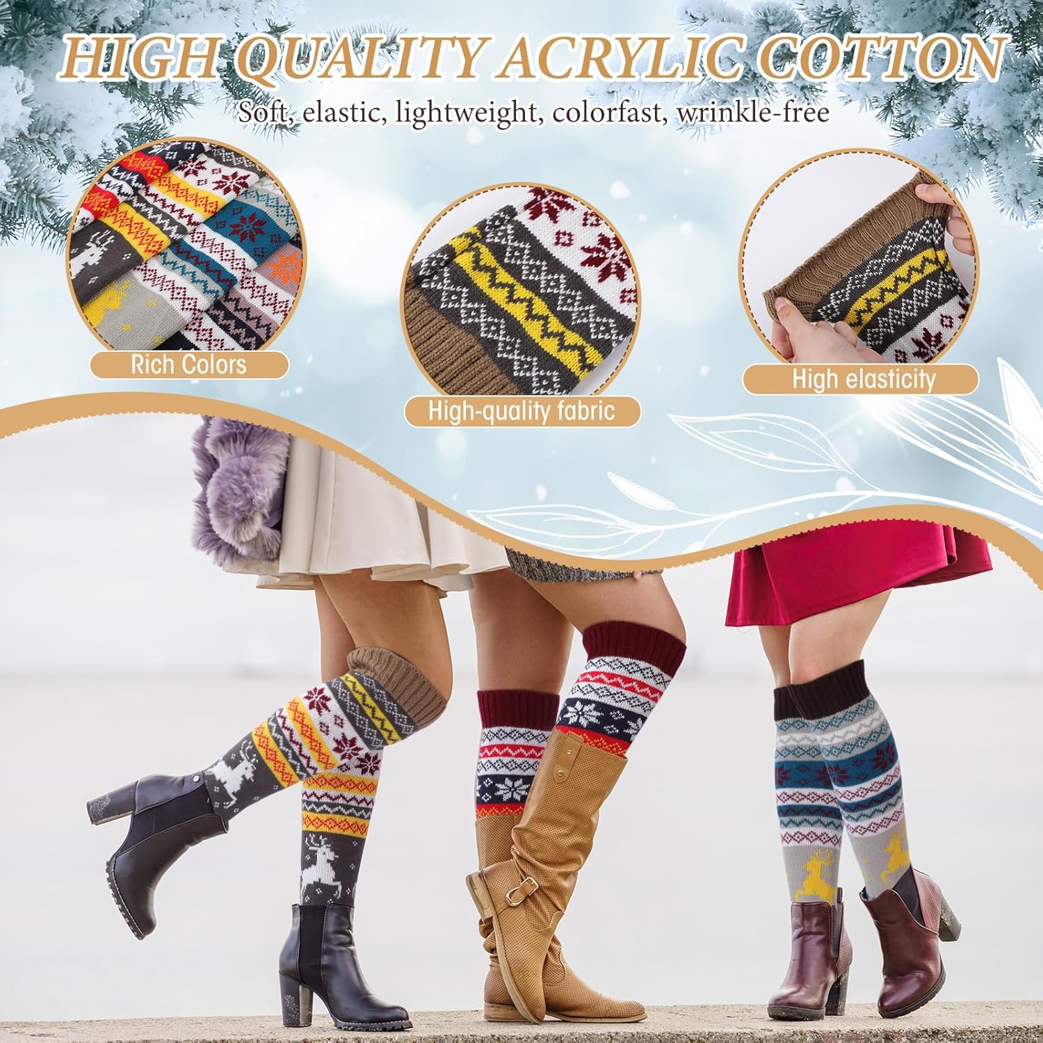 Syhood 4 Pairs Cable Knit Leg Warmers Women Winter Knitted Crochet Knee Boot Stockings Cuffs Long Legging Socks(Gray, Wine Red, Coffee, Khaki,Deer) - Image 5