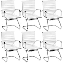 Yaheetech Set 6 Sedie Ufficio Senza Ruote per Ospiti Visitatori Riunioni Conferenza Ergonomiche Design Cantilever in Pelle Sintetica con Schienale e Braccioli Bianco