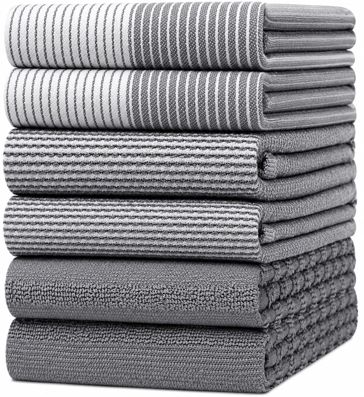 Premium Kitchen Towels 6 Pack 100% Cotton, 20"x28" Dish Towels - Grey