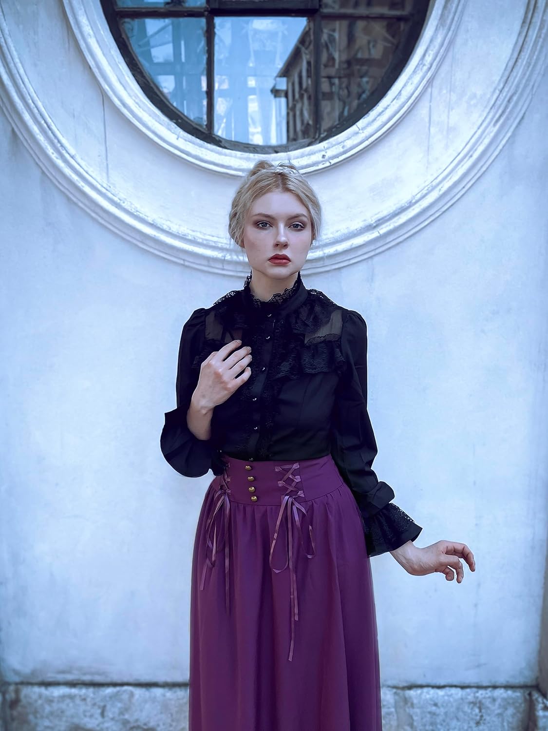 CURLBIUTY Women Victorian Blouse Vintage Long Sleeve Renaissance Shirt Gothic Button Down Tops - Image 3