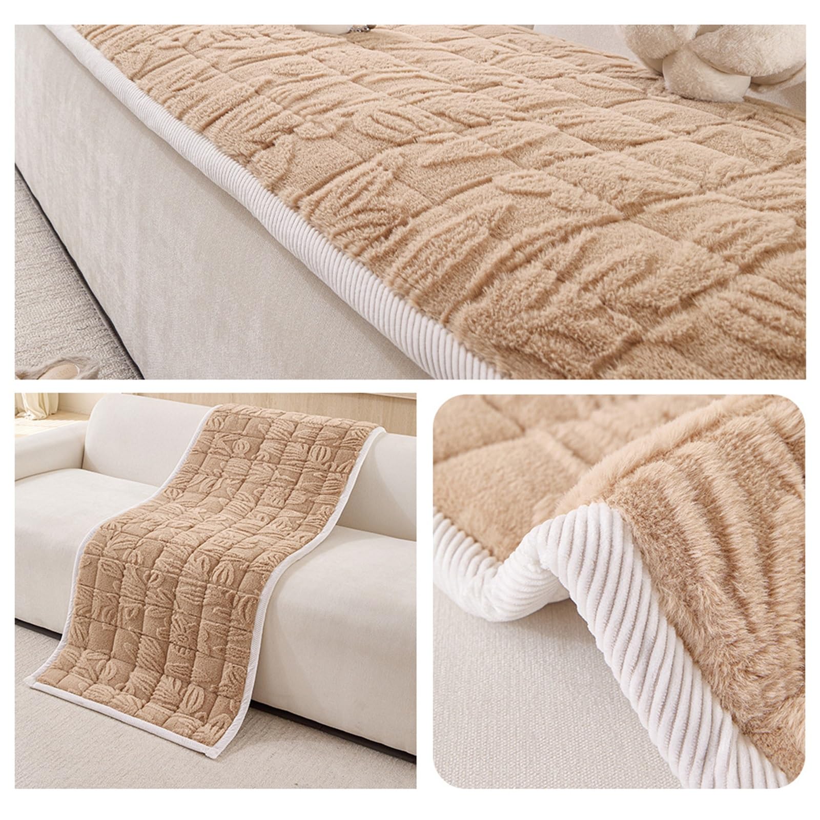 YUEZHONG Copridivano in Peluche for Animali Domestici, Copridivano Antiscivolo Sfocato for 1/2/3 Cuscino, Topper for Divano Morbido Imbottito Adatto agli Animali Domestici(Coffee,70x180cm/28x71in)