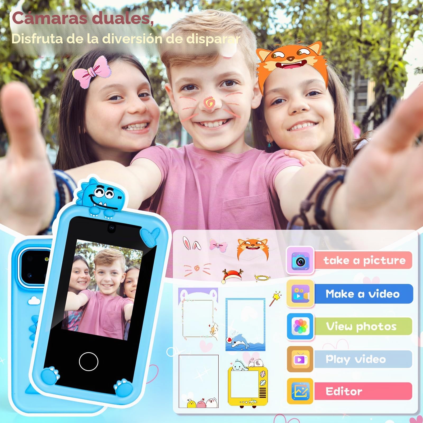 Fullove Regalos para niños: regalos para niños de 6 a 10 años, teléfono de aprendizaje para niños de 10 a 12 años, teléfono azul