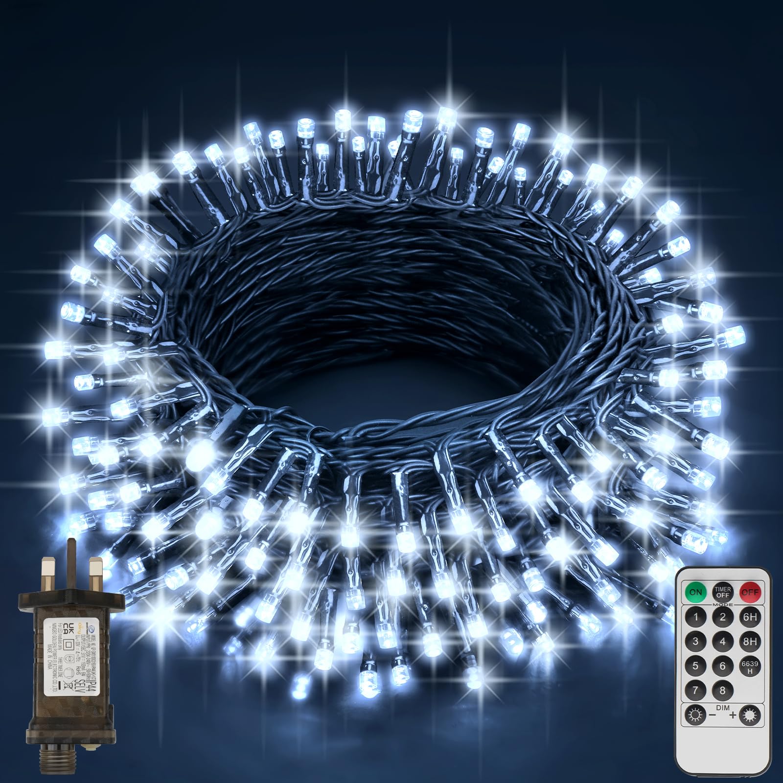 Realky Fairy Lights Plug in, 29.2M/95.8FT 220 LED Waterproof Outdoor String Lights Mains Powered with 8 Modes/Remote Control