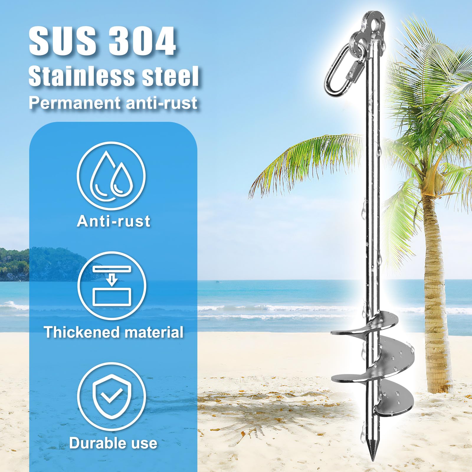 SELEWARE Ancoraggio per sabbia per barche a vite con design a doppia elica, per acque poco profonde, in acciaio inox, ancoraggio da spiaggia per barche sicure, moto d'acqua, kayak e altro su spiagge e