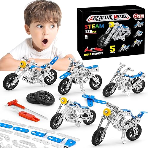 BESTYMXY Kit de construcción modelo de motocicleta, 5 en 1 de metal para motos STEM, juguetes de construcción para niños de 8 a 12 años, ensamblaje BESTYMXY Kit de construcción modelo de motocicleta, 5 en 1 de metal para motos STEM, juguetes de construcción para niños de 8 a 12 años, ensamblaje