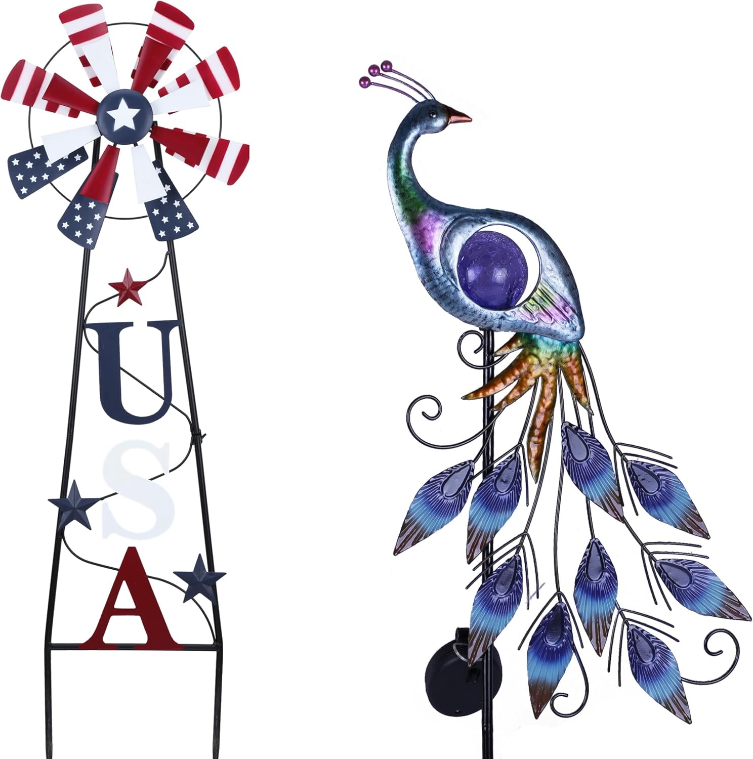 TERESA'S COLLECTIONS 4th of July Decorations for Outdoor Decor,Memorial Day Wind Spinner Patriotic Yard Sign for Garden Decor, 26'' USA American Flag Windmill Decorative Stake,Independence Day Gifts