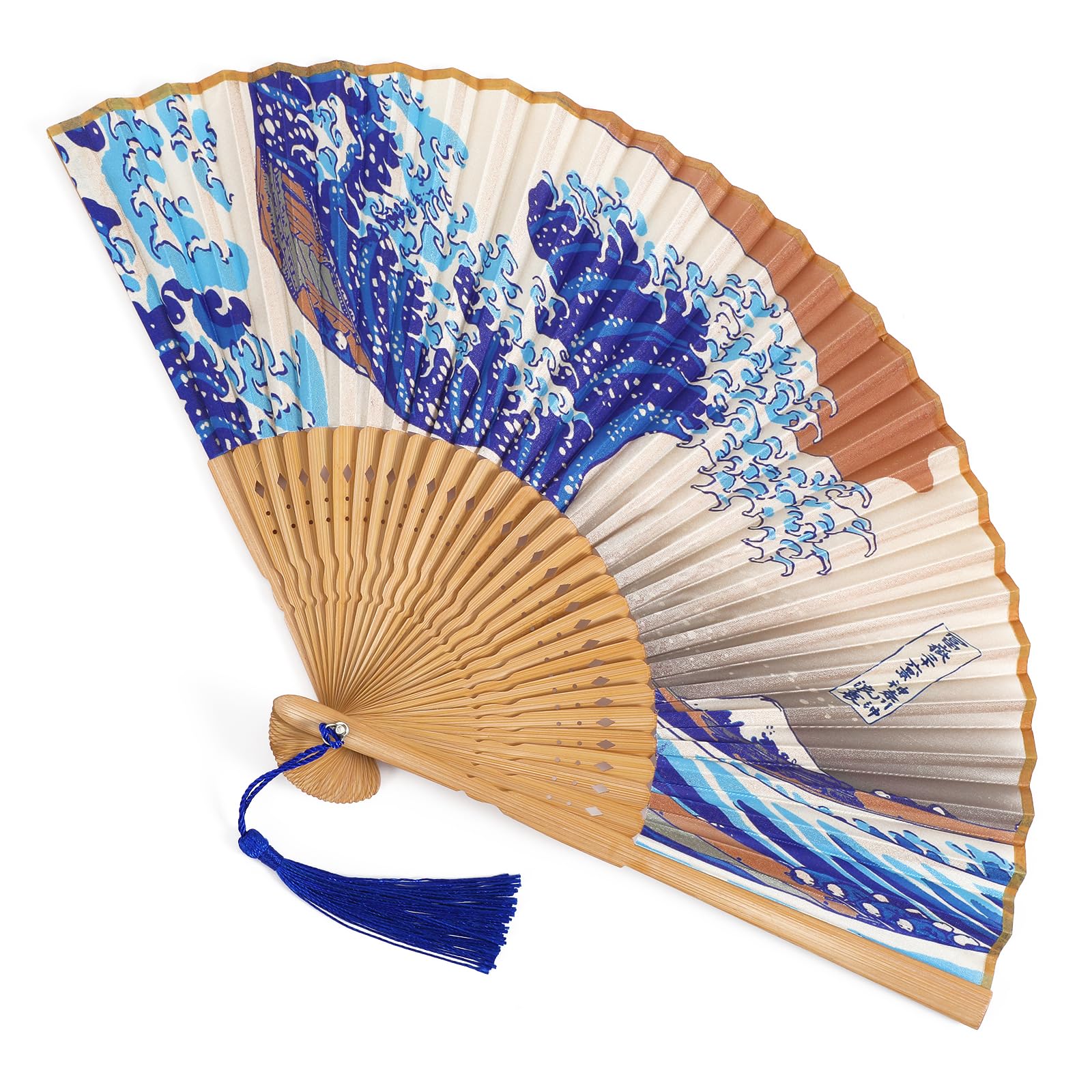 Grevosea Folding Hand Fan for Women and Men- Elegant Bamboo and Silk Fans Wooden Folding Bamboo Gan Hand Fans for Weddings Parties and Home Decor