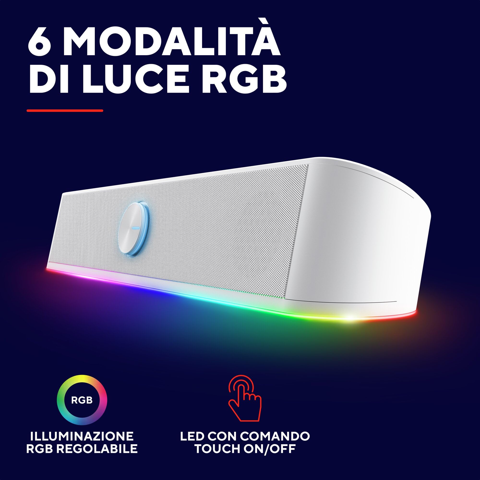 Trust Gaming GXTrust 1619W Rhox Soundbar PC Illuminata RGB, 12W Casse PC Stereo Speaker con Illuminazione Regolabile, Alimentazione USB, Jack 3.5 mm, Altoparlanti per Computer Laptop TV, Bianco