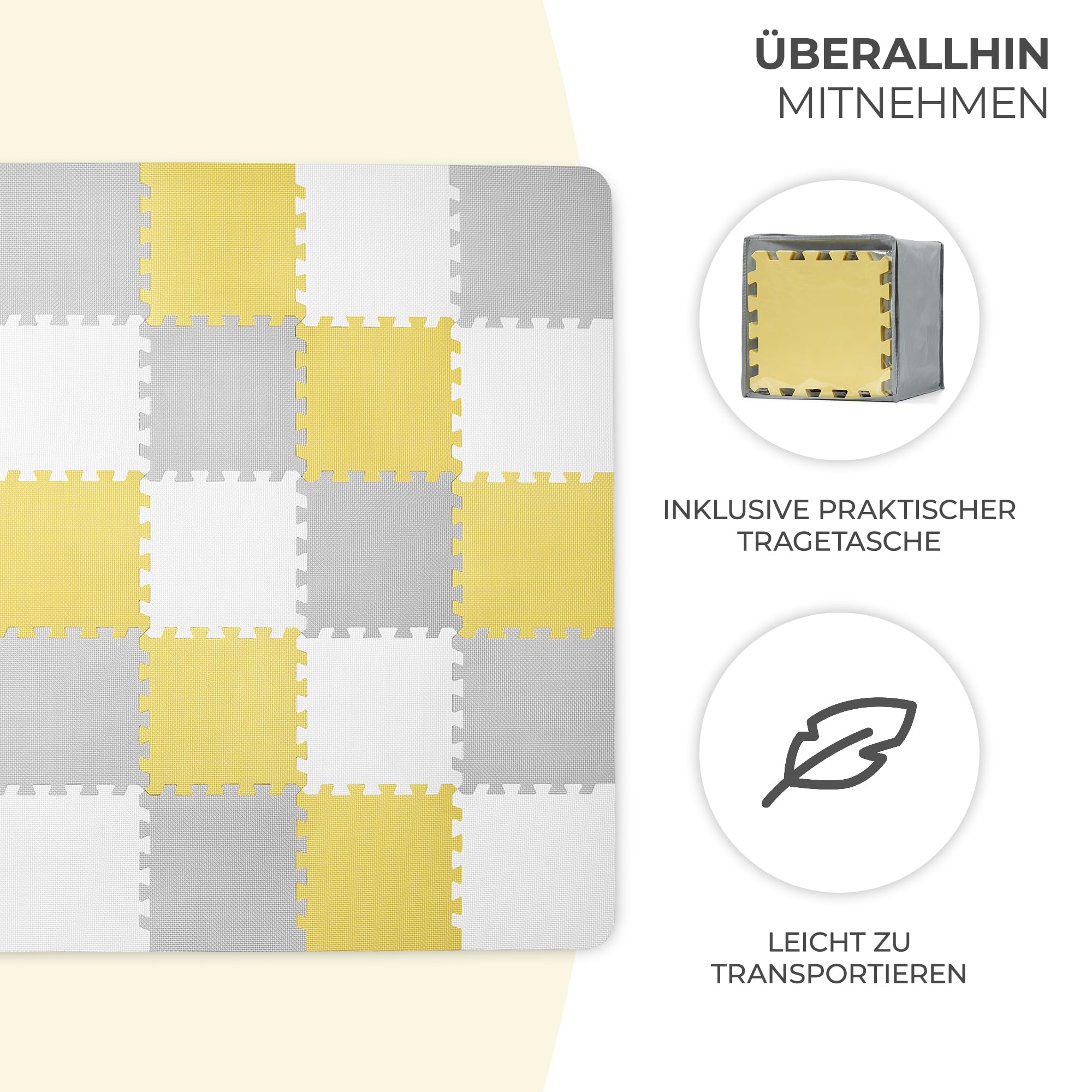 Kinderkraft Spielmatte LUNO, 30 Puzzleteile im Set, Erlebnismatte, Puzzlematte, Krabbelmatte, aus Schaumstoff, für Kinder ab 10 Monate, Gelb