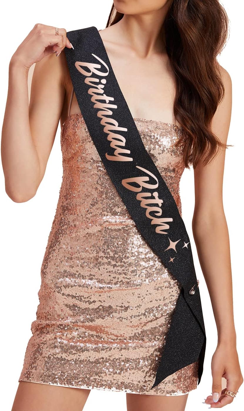 XO, Fetti Black Glitter + Rose Gold Foil Birthday Sash for Women | Decorations - 21st, 30th, Birthday Girl