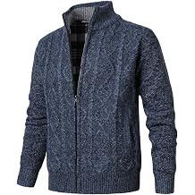 Cardigan Mens Long Sleeve Stand-up Collar Cardigan Fleece Jacket with Cable Knit Zipper Jacket Knitted Sweater