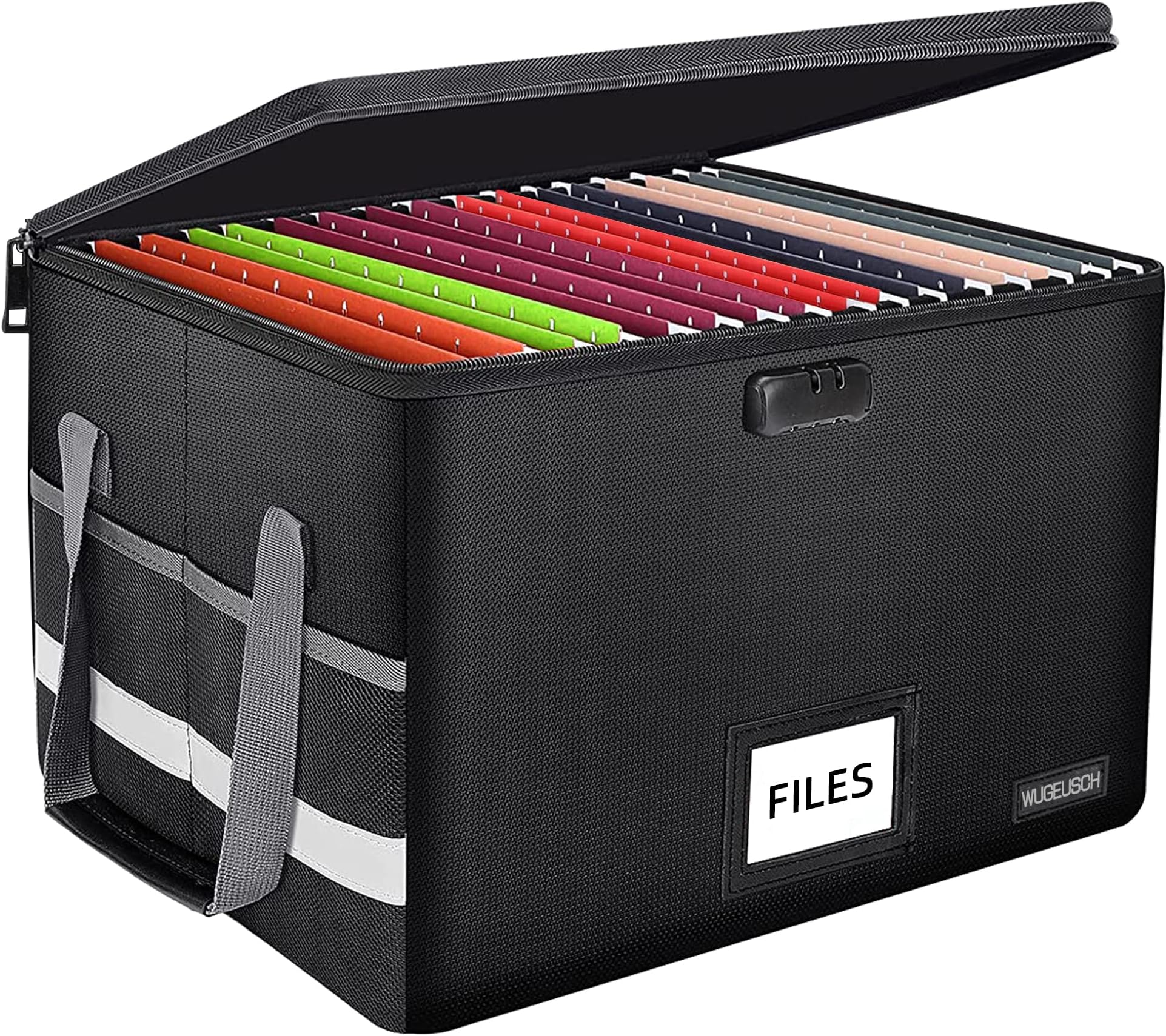 WUGEUSCH Fireproof File Storage Organizer Cabinet, Document Case, Collapsible, Portable, Modern, Black, 15.5 x 12.2 x 10 inch, Home