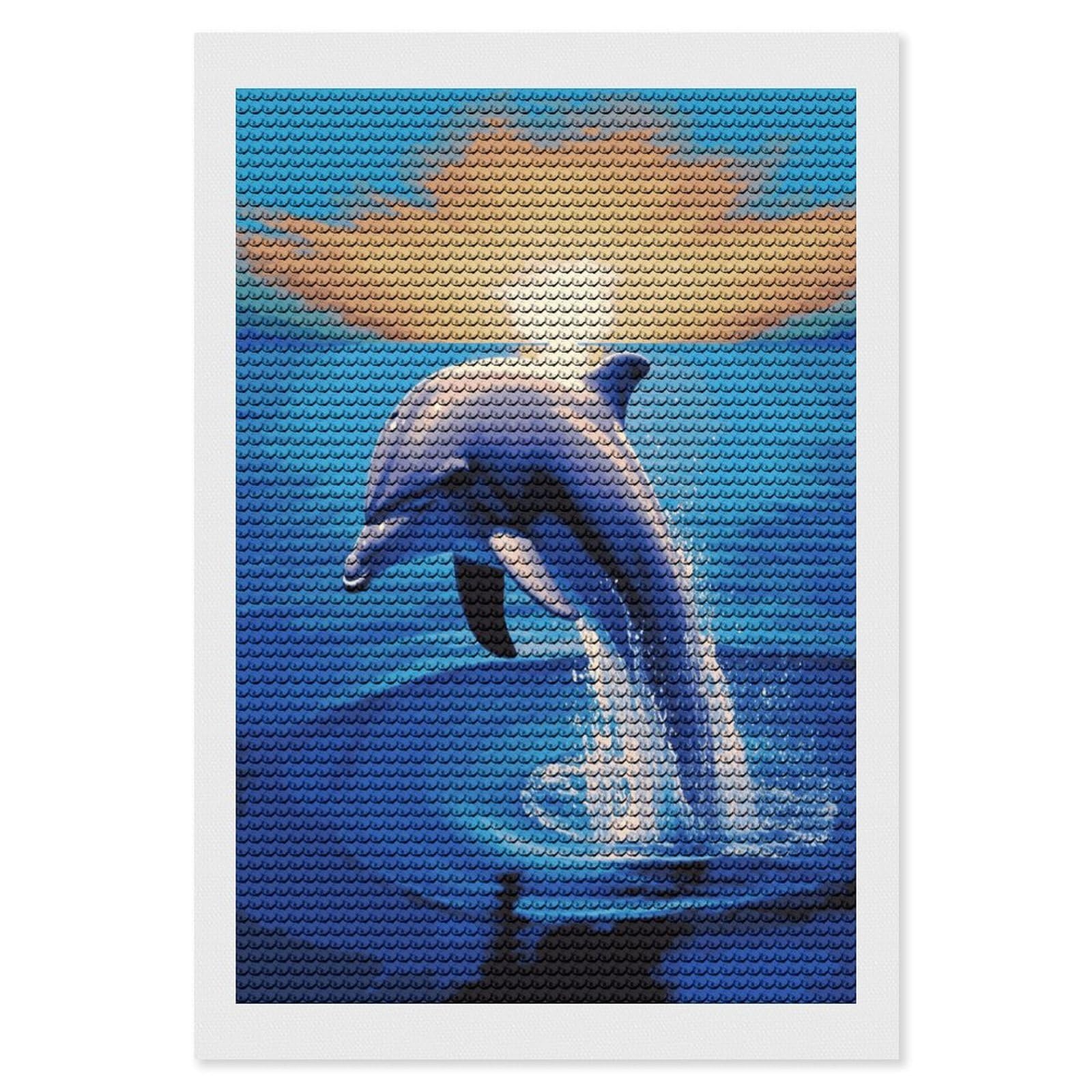 JTREHY Elegant Dolphin Diamond Art Kits Personalized DIY Round Diamond Painting Kits for Beginner Full Drill Diamonds Dots Paintings for Adults Gem Art Crafts Home Decor