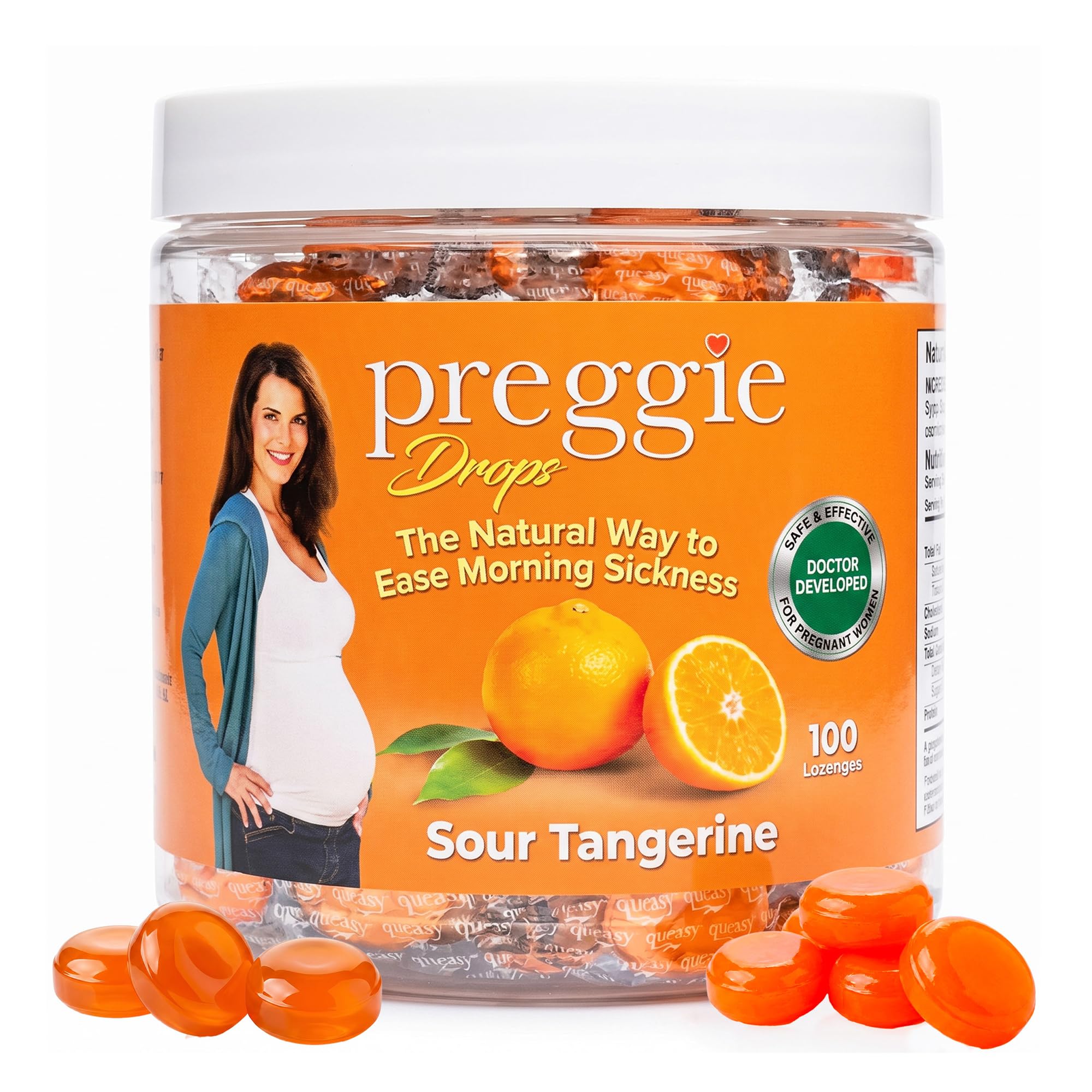 Three Lollies Preggie Pop Drops Pregnancy Candy, Sour Tangerine, 100 Count