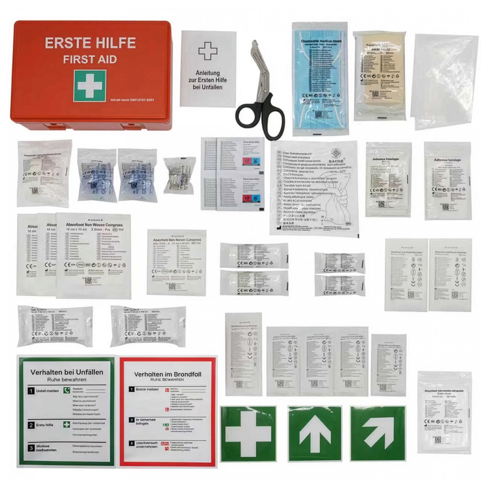 Floordirekt Erste Hilfe Kasten - DIN 13157:2021 - inkl. Wandhalterung, 5x Aufkleber & Plombe - Verbandskasten Betrieb - Erste Hilfe Koffer für Betrieb - Büro & Zuhause (Erste Hilfe Set)