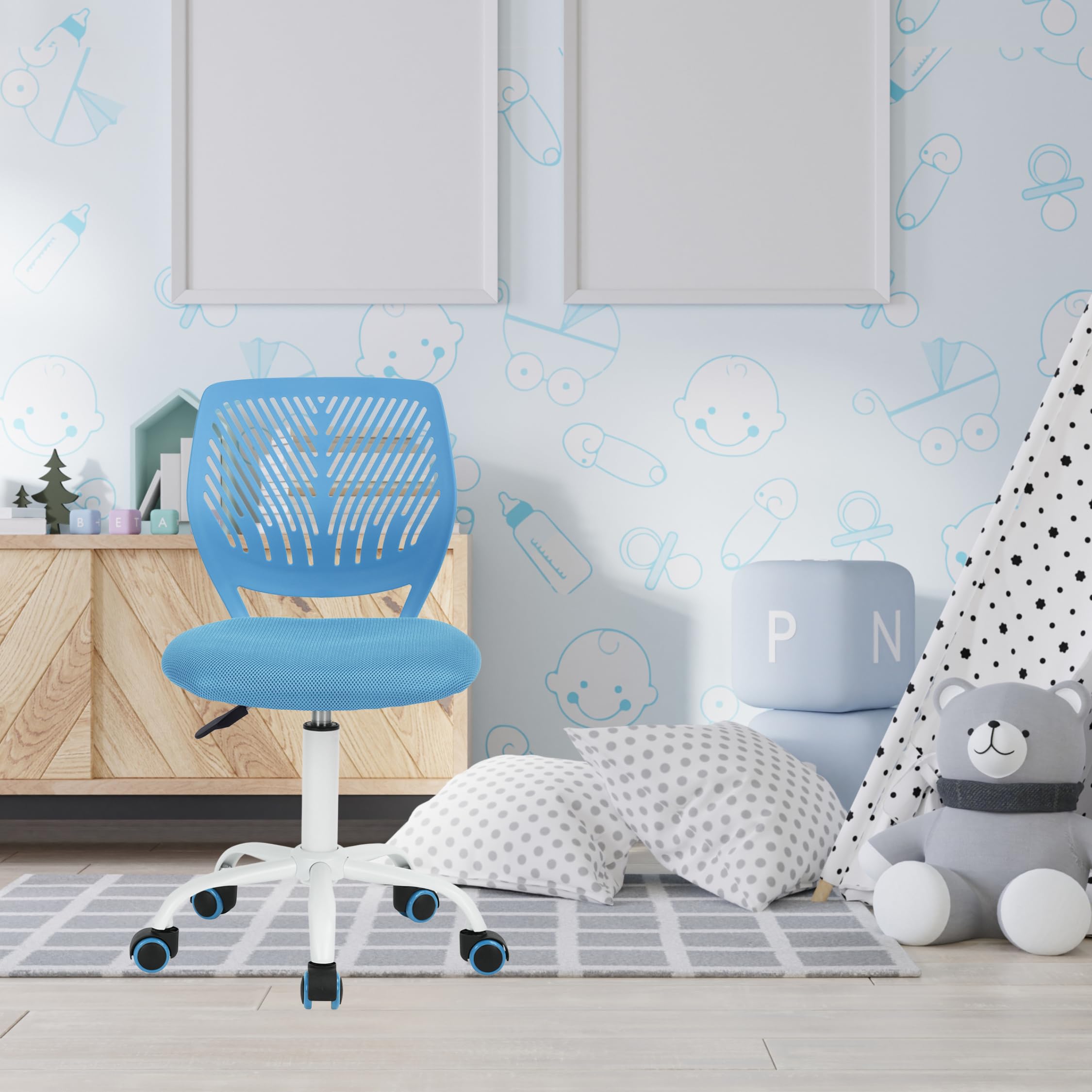 FurnitureR Sedia da scrivania girevole senza braccioli, sedia da ufficio regolabile in altezza, per casa, ufficio, camera da letto, studio, blu