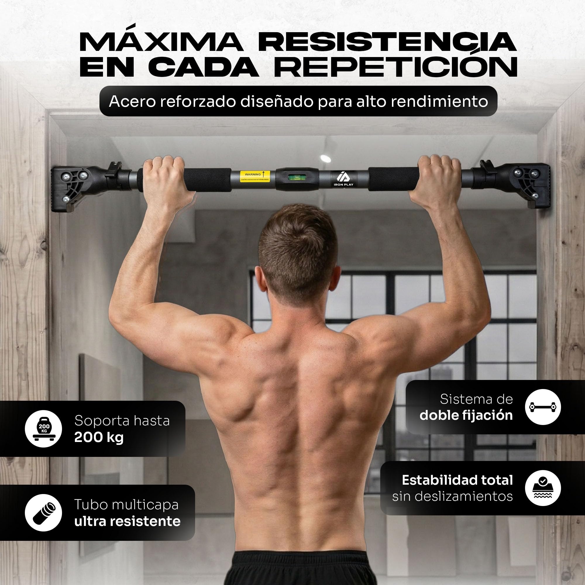 Barra Dominadas - Barra De Dominadas, Barra Dominadas Pared, Barra Dominadas Puerta, Dominadas en casa, Barra sin tornillos, Barra Ajustable, Pull Up Bar