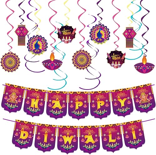 Diwali Decoraciones – Cartel de Happy Diwali para el hogar, Festival de luces, artículos de decoración de fiesta, Deepavali colgante de remolinos