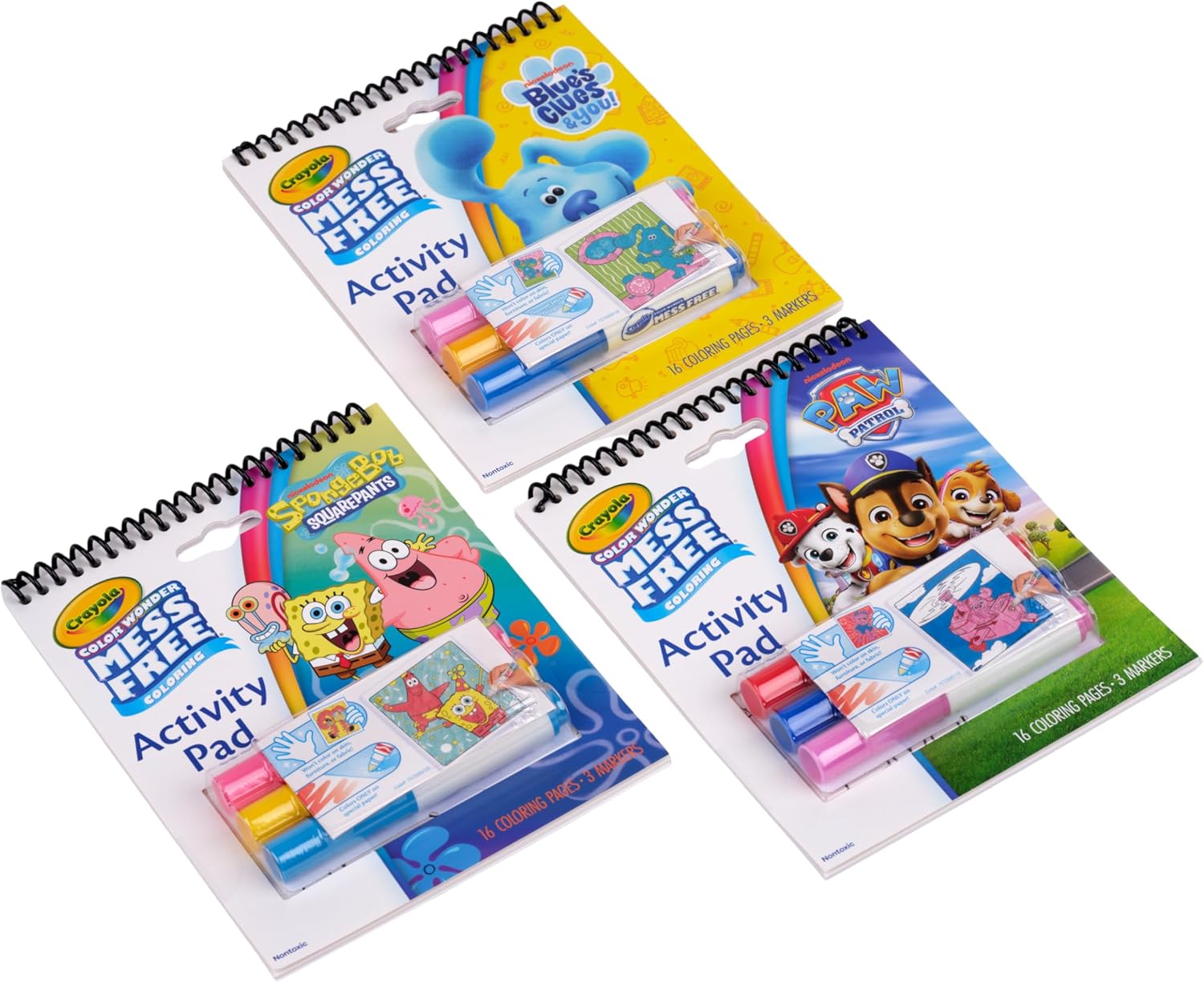 Crayola Color Wonder Nickelodeon Activity Pad Bundle (3pk), Mess-Free Coloring Set for Kids, Paw Patrol, Spongebob & Blue’s Clues, Travel Activity, Gift for Toddlers, 3+