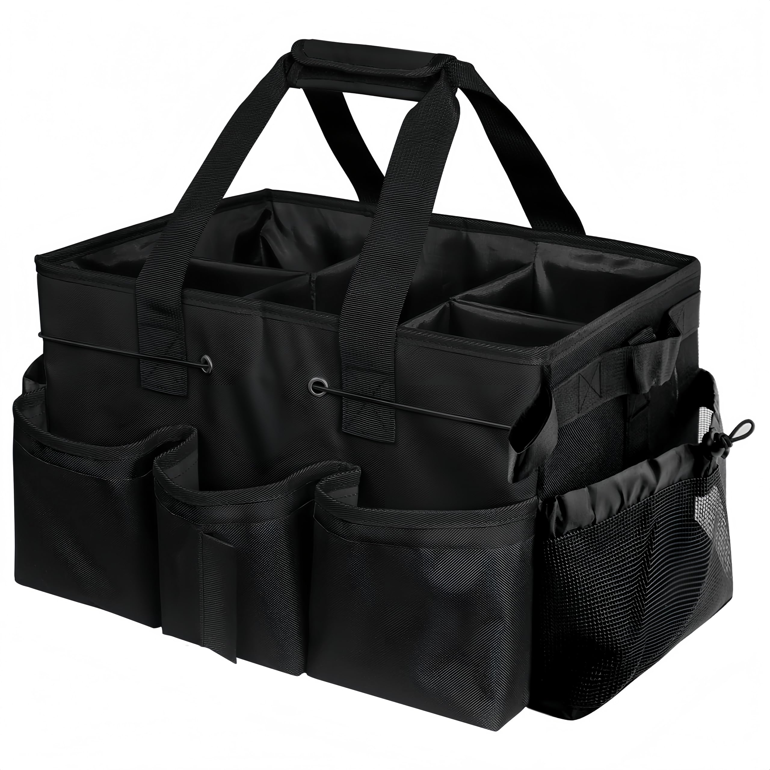 SKYFREIGHT Large Cleaning Caddy Bags, Cleaning Supplies Organizer with Handle & Adjustable Shoulder Straps,Multi-compartment Design Cleaning Supply Tote for Cleaners&Housekeepers (Black)