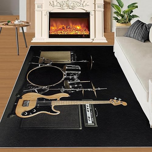 Miniatura 2 de Alfombra de instrumentos musicales  Alfombras de 4 x 5 pies para sala de estar, alfombra de área musical, alfombra de área musical, alfombra lavable