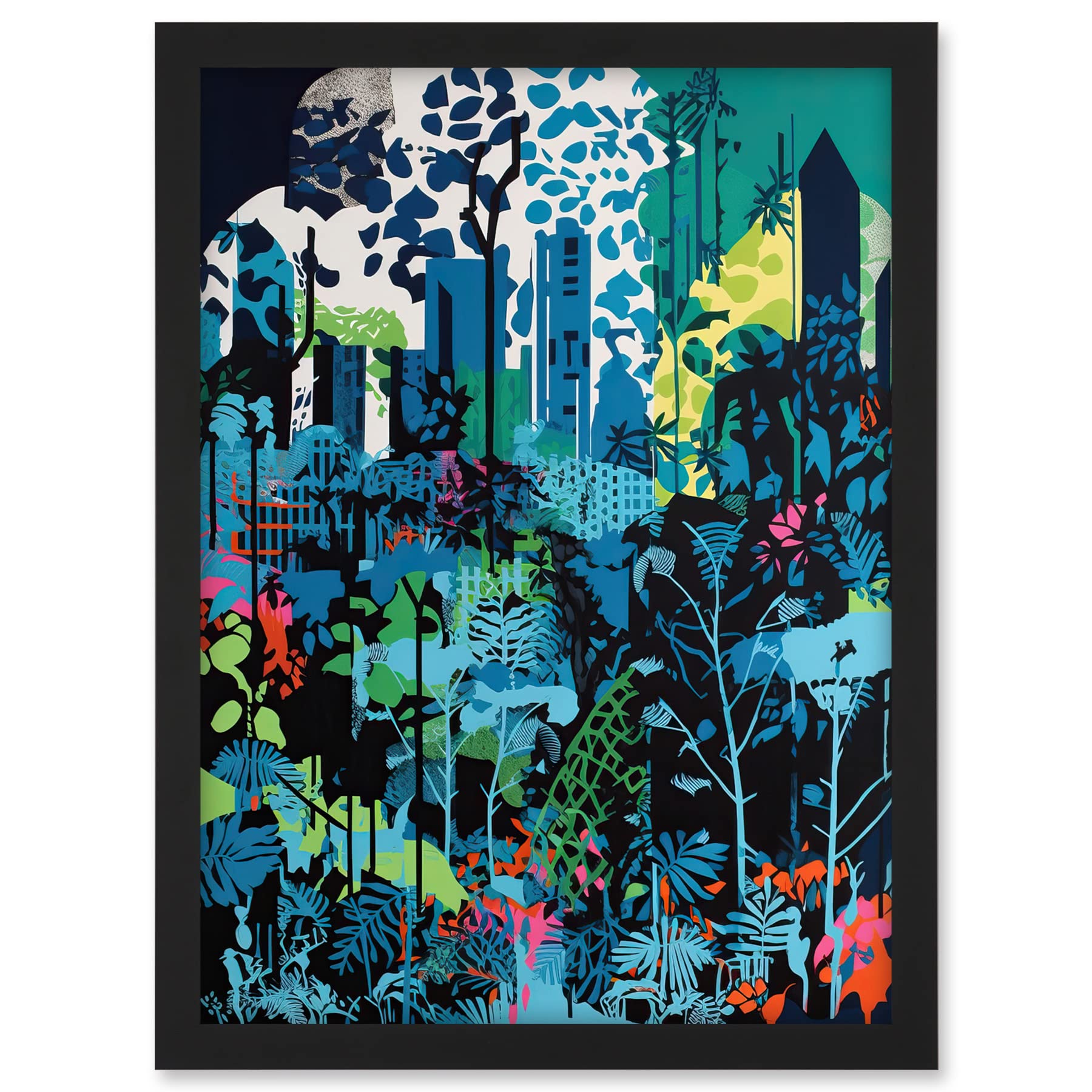 Artery8 Singapore Forest Cityscape Modern Bold Landscape Artwork Framed A3 Wall Art Print