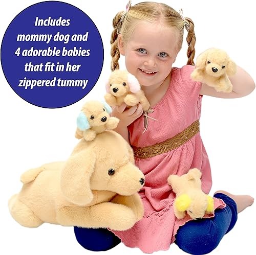 Miniatura 2 de DreamsBe Golden Retriever y 4 cachorros pequeños para niños y niñas, relleno de felpa con bolsillo con cremallera para bebés, regalo de labrador