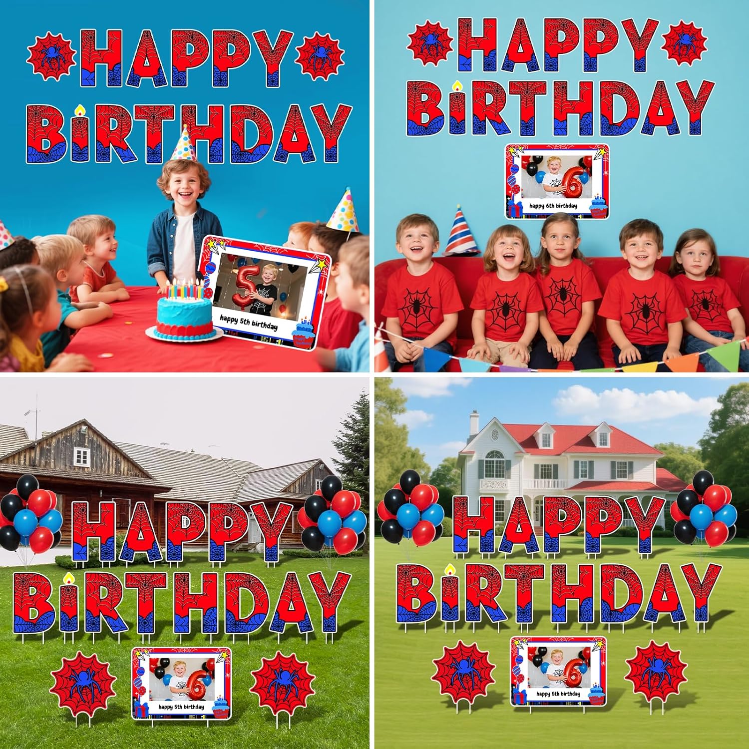 Spider Happy Birthday Yard Signs with Stakes for Garden Outdoor Party Decorations