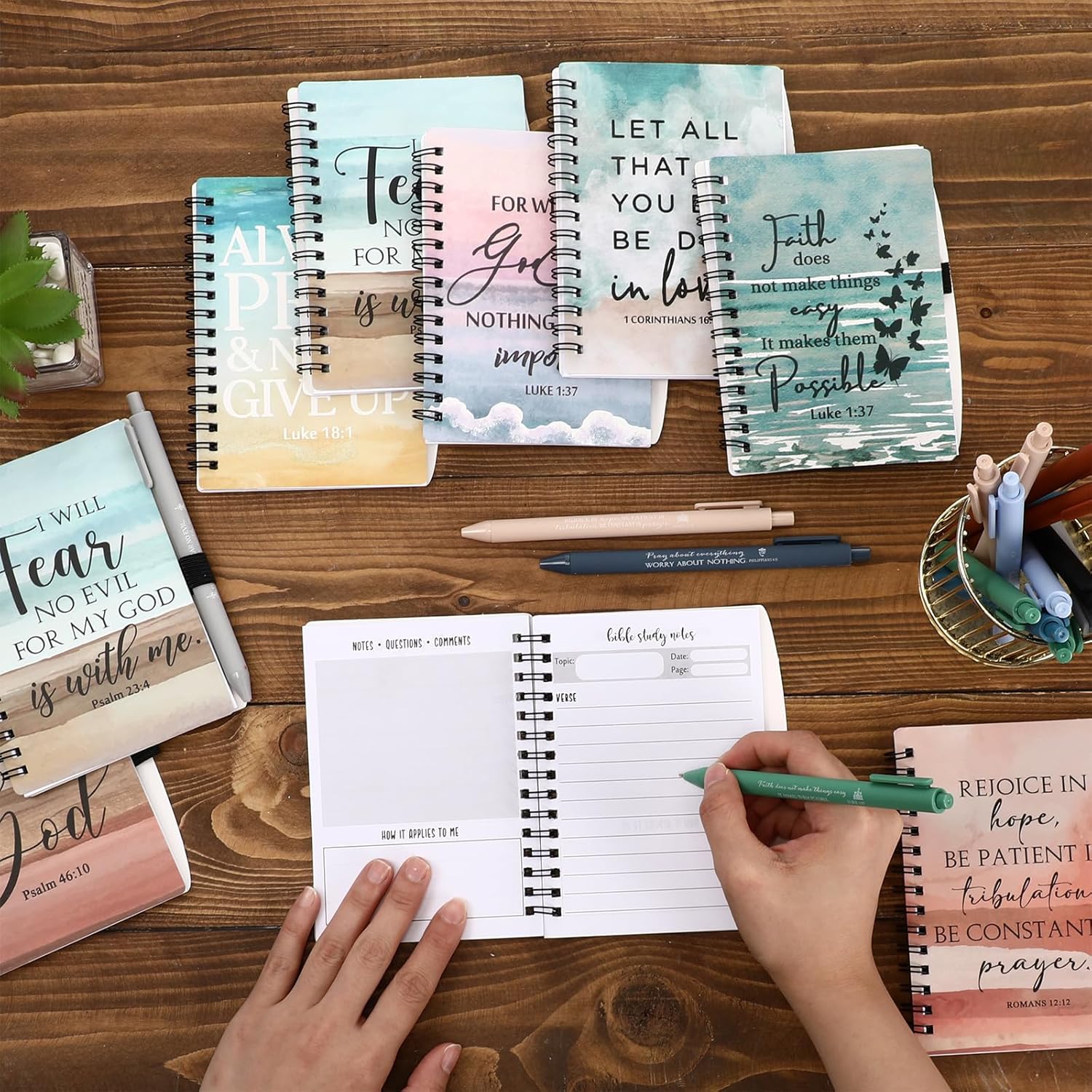 10 Sets/20 Pcs Christian Prayer Journal for Women Bulk Spiral Notebooks with Pens Religious Notepads Christian Mothers Day Gifts Bulk for Sunday School Church Bible Study Supplies - Image 4