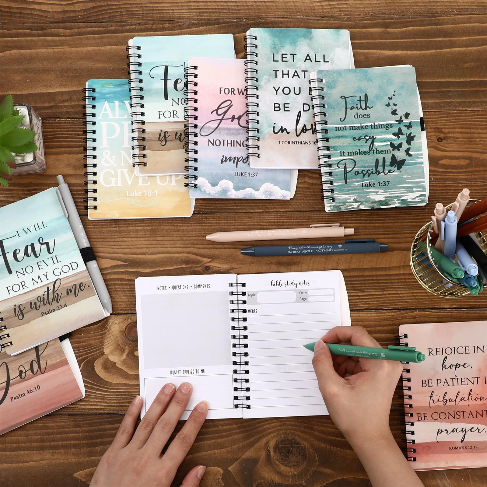 Resurhang 10 juegos/20 piezas de diario de oración cristiana para mujeres, cuadernos en espiral a granel con bolígrafos, blocs de notas religiosos, regalos cristianos para el día de la madre, regalos