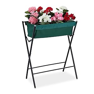 Relaxdays Huerto Urbano Plegable, Mesa Cultivo Tela, Orificios Drenaje, Patas Altas Metal, Jardinera 80x65x40cm, Verde, Poliéster