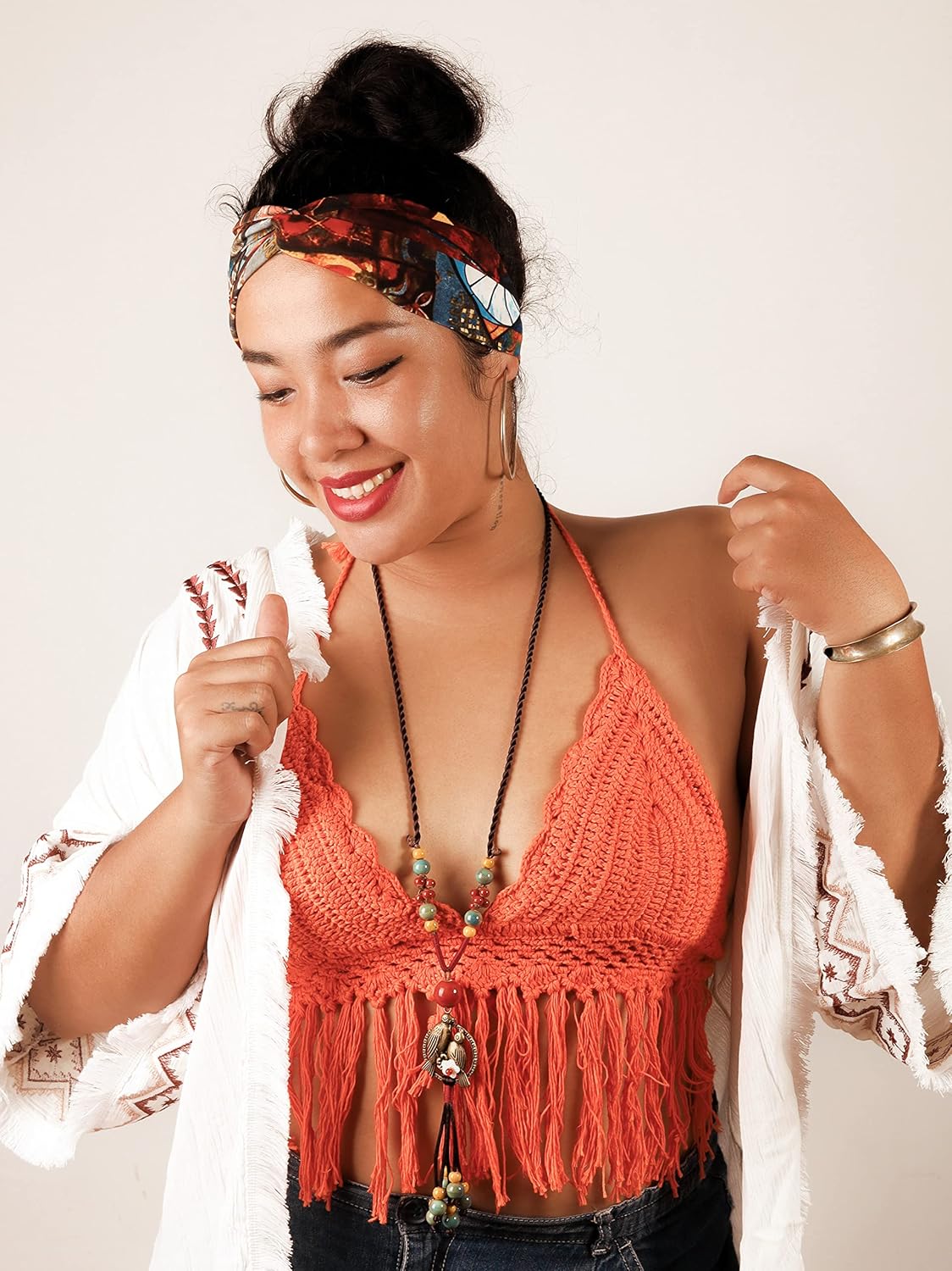 MINACHI Boho Hippie Colorful Ceramic Beads Strand O Ring Circle Charm Long Y Necklace, Vintage Bohemian Statement Jewelry Gift for Women - Image 7