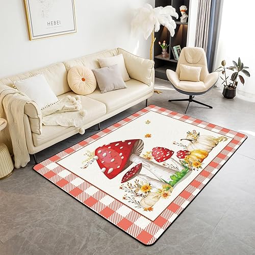 Alfombra de otoño para niños, de 3 x 5 pulgadas, con forma de hongos, para sala de estar, dormitorio, cosecha de otoño, alfombra decorativa de hojas
