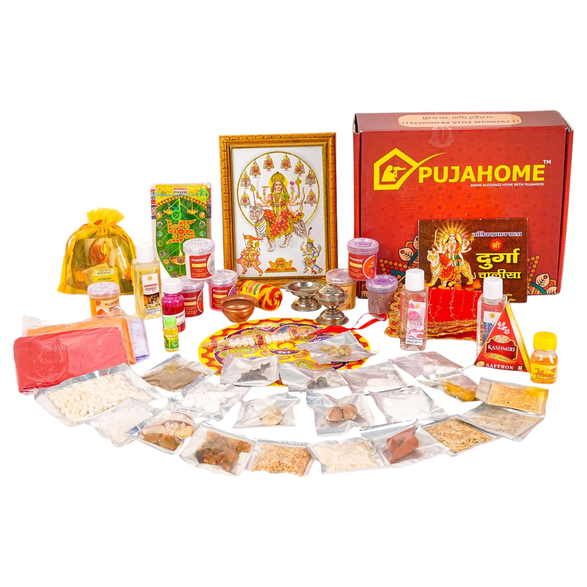 Pujahome Navratri Puja Samagri Kit/Navdurga Puja Kit for Durga Pujan | Navratri Poojan Kit | Ghat sthapna Poojan Kit| Maa Laxmi-Ambe-Durga(50 Items)-image-18