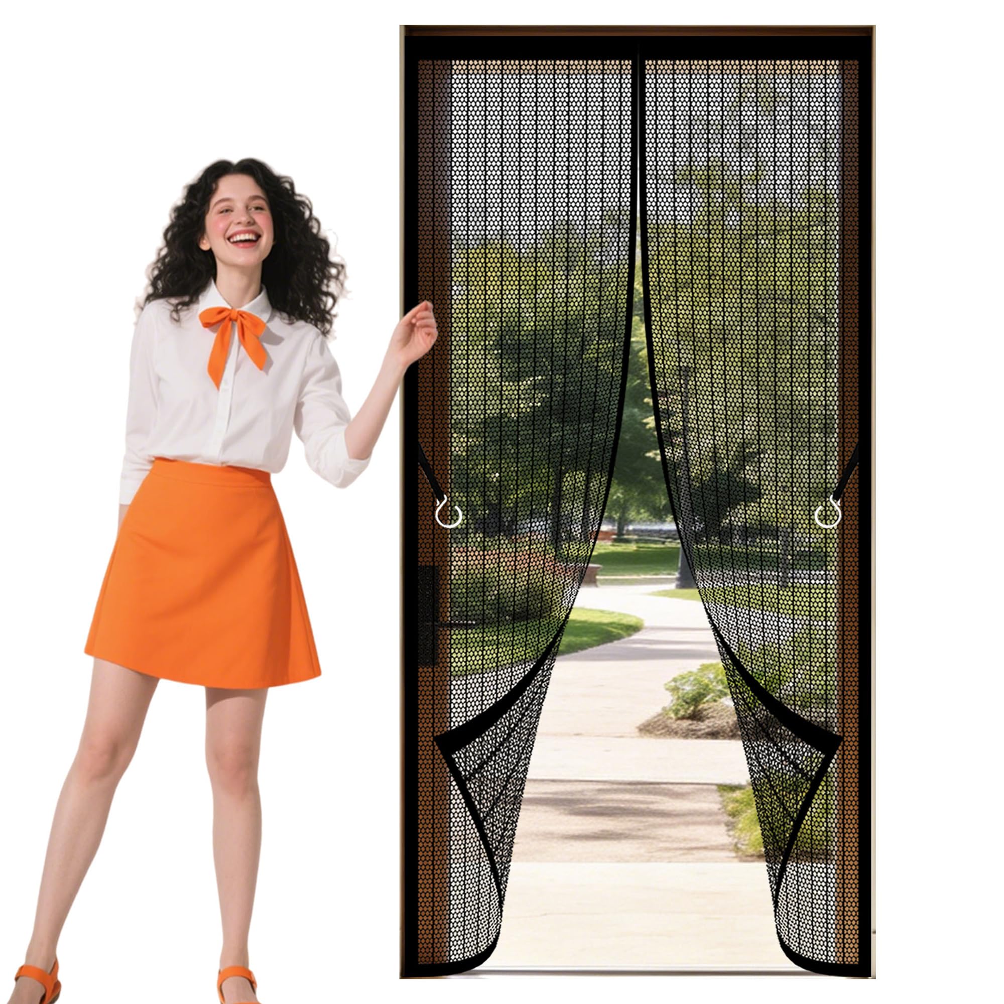 Magnetic Fly Screen Door 101 x 214 cm No Tools Installation Screen Mesh Curtain Powerful Magnets and Full Frame Magic Tape Suitable for Patio Room Balcony Bedroom, Black